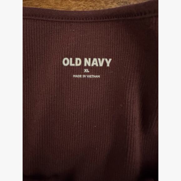 Old Navy Rib Knit Fitted Maroon Ditsy Floral Long Sleeve Top Tee Cottagecore XL - Picture 3 of 8